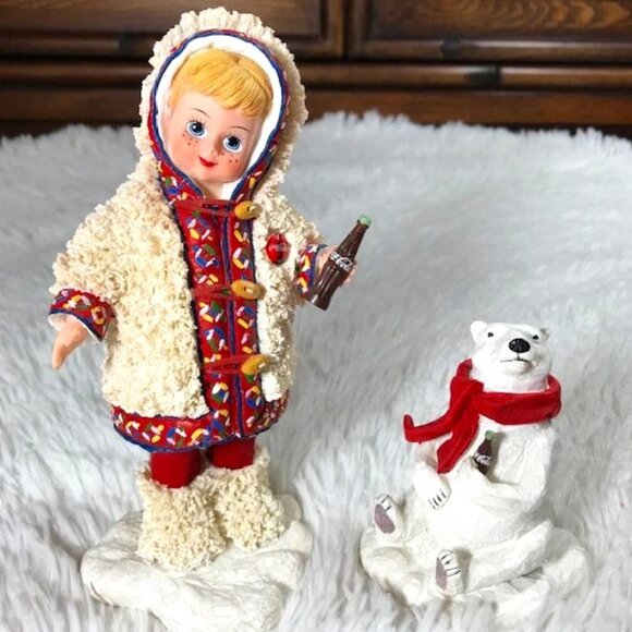 Vintage 2pc Coca-Cola x Madame Alexander 'Off to the North Pole' Figurine Set - Picture 1 of 16